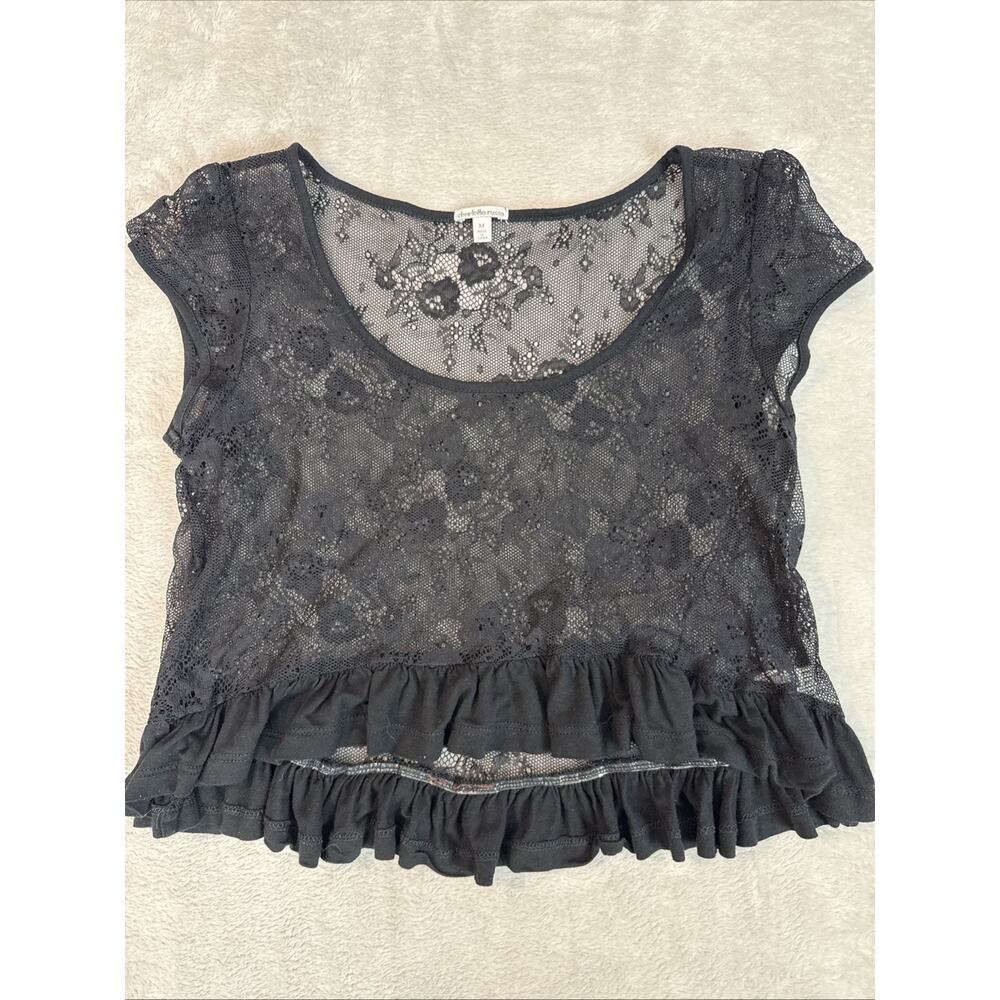Y2k Babydoll Sheer Lace Top Medium Fairy Whimsigoth Crop Romantic Festival Black